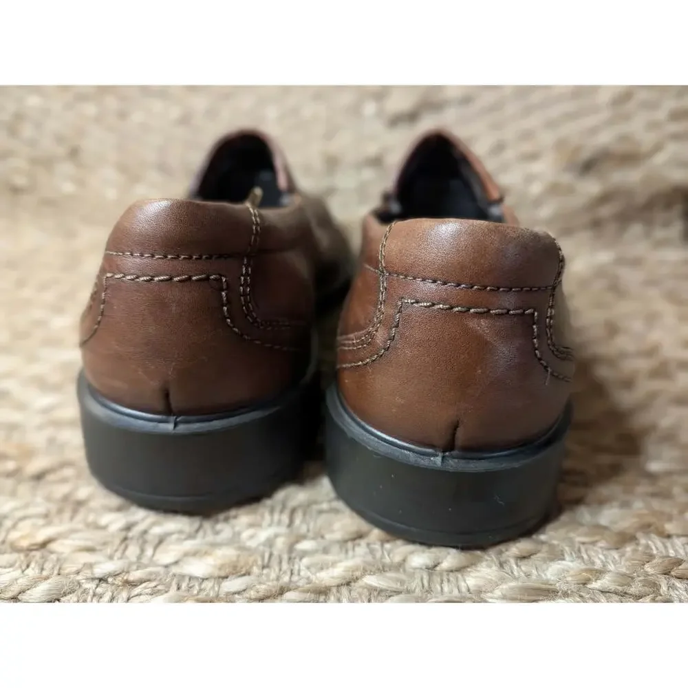 Ecco Helsinki Men's US 13 ,EU 47 Bike Toe Brown Leather Slip On Loafers Shoes